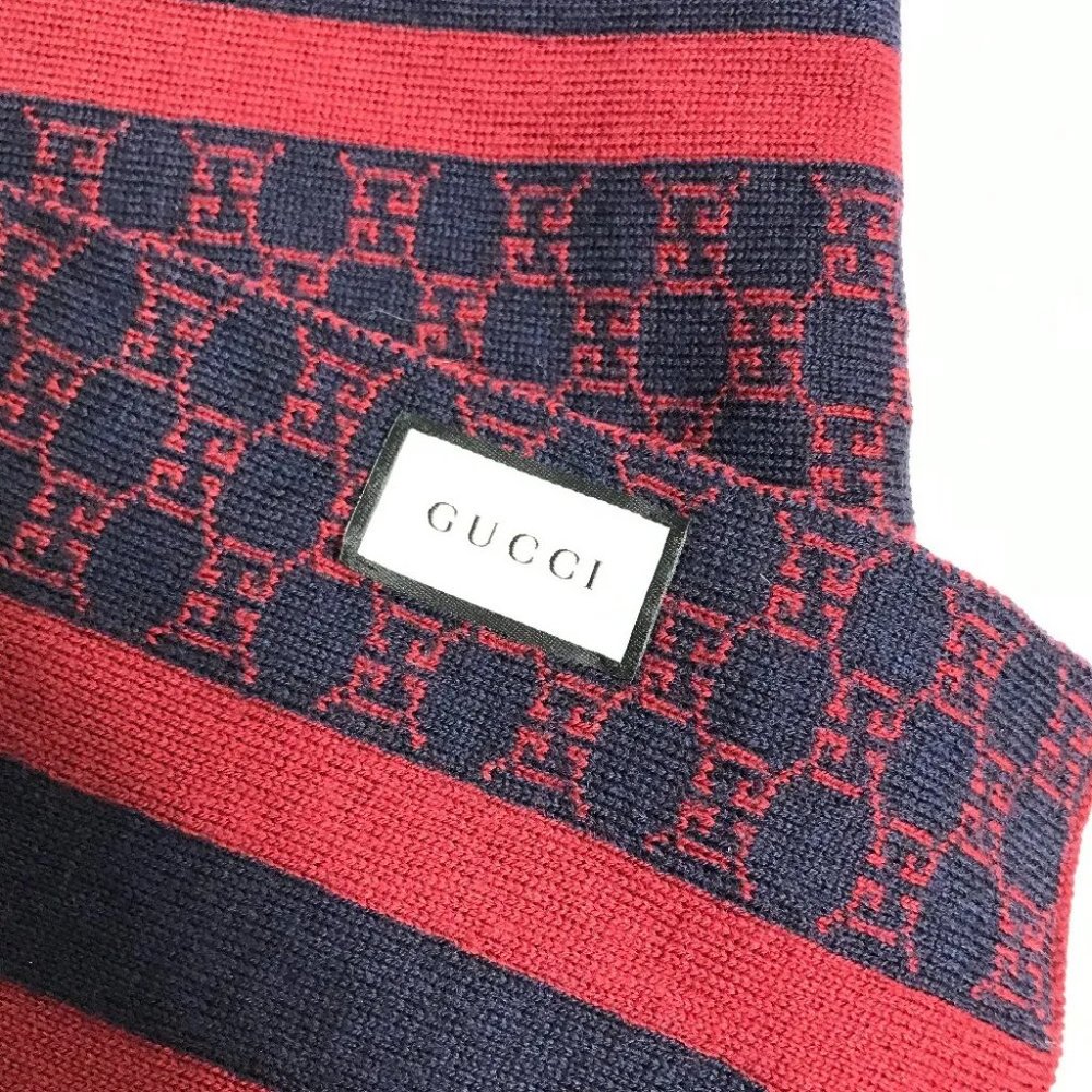 AUTHENTIC GUCCI GG Bicolor Scarf wool Red/Navy - Picture 7 of 7